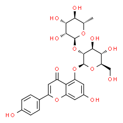 ChemSpider 2D Image | 7-Hydroxy-2-(4-hydroxyphenyl)-4-oxo-4H-chromen-5-yl 2-O-(6-deoxy-alpha-L-mannopyranosyl)-beta-D-glucopyranoside | C27H30O14