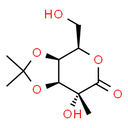 ChemSpider 2D Image | (3aS,4R,7R,7aS)-7-Hydroxy-4-(hydroxymethyl)-2,2,7-trimethyltetrahydro-6H-[1,3]dioxolo[4,5-c]pyran-6-one | C10H16O6