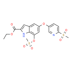 ChemSpider 2D Image | Ethyl 7-[(methylsulfonyl)oxy]-5-{[6-(methylsulfonyl)-3-pyridinyl]oxy}-1H-indole-2-carboxylate | C18H18N2O8S2