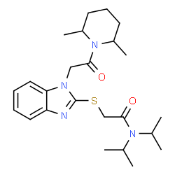 ChemSpider 2D Image | 2-({1-[2-(2,6-Dimethyl-1-piperidinyl)-2-oxoethyl]-1H-benzimidazol-2-yl}sulfanyl)-N,N-diisopropylacetamide | C24H36N4O2S