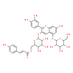 ChemSpider 2D Image | [6-[2-(3,4-dihydroxyphenyl)-7-hydroxy-5-[3,4,5-trihydroxy-6-(hydroxymethyl)tetrahydropyran-2-yl]oxy-chromen-3-yl]oxy-3,4,5-trihydroxy-tetrahydropyran-2-yl]methyl (E)-3-(4-hydroxyphenyl)prop-2-enoate | C36H37O18