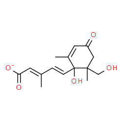 ChemSpider 2D Image | (2E,4E)-5-[1-Hydroxy-6-(hydroxymethyl)-2,6-dimethyl-4-oxo-2-cyclohexen-1-yl]-3-methyl-2,4-pentadienoate | C15H19O5