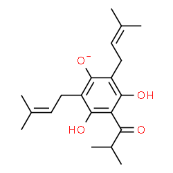 ChemSpider 2D Image | 3,5-Dihydroxy-4-isobutyryl-2,6-bis(3-methyl-2-buten-1-yl)phenolate | C20H27O4