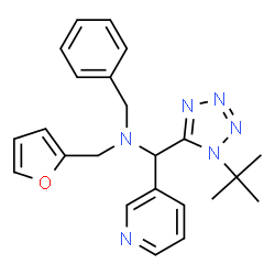 ChemSpider 2D Image | N-Benzyl-N-(2-furylmethyl)-1-[1-(2-methyl-2-propanyl)-1H-tetrazol-5-yl]-1-(3-pyridinyl)methanamine | C23H26N6O