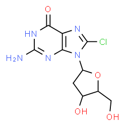 ChemSpider 2D Image | 2-Amino-8-chloro-9-(2-deoxypentofuranosyl)-1,9-dihydro-6H-purin-6-one | C10H12ClN5O4