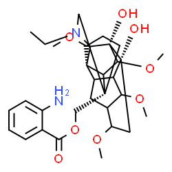 ChemSpider 2D Image | [(1alpha,4beta,5xi,9xi,10xi,13xi,17xi)-20-Ethyl-7,8-dihydroxy-1,6,14,16-tetramethoxyaconitan-4-yl]methyl 2-aminobenzoate | C32H46N2O8