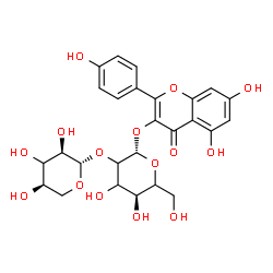 ChemSpider 2D Image | 5,7-Dihydroxy-2-(4-hydroxyphenyl)-4-oxo-4H-chromen-3-yl 2-O-[(3xi)-beta-D-erythro-pentopyranosyl]-beta-D-glycero-hexopyranoside | C26H28O15