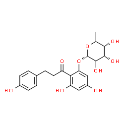 ChemSpider 2D Image | 3,5-Dihydroxy-2-[3-(4-hydroxyphenyl)propanoyl]phenyl 6-deoxy-alpha-L-erythro-hexopyranoside | C21H24O9