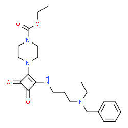 ChemSpider 2D Image | Ethyl 4-[2-({3-[benzyl(ethyl)amino]propyl}amino)-3,4-dioxo-1-cyclobuten-1-yl]-1-piperazinecarboxylate | C23H32N4O4
