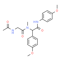 ChemSpider 2D Image | N~2~-Acetyl-N-{1-(4-methoxyphenyl)-2-[(4-methoxyphenyl)amino]-2-oxoethyl}-N-methylglycinamide | C21H25N3O5