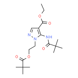 ChemSpider 2D Image | Ethyl 5-[(2,2-dimethylpropanoyl)amino]-1-{2-[(2,2-dimethylpropanoyl)oxy]ethyl}-1H-pyrazole-4-carboxylate | C18H29N3O5