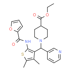 ChemSpider 2D Image | Ethyl 1-{[2-(2-furoylamino)-4,5-dimethyl-3-thienyl](3-pyridinyl)methyl}-4-piperidinecarboxylate | C25H29N3O4S