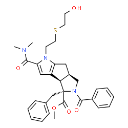 ChemSpider 2D Image | Methyl (3bR,4R,6aR)-5-benzoyl-4-benzyl-2-(dimethylcarbamoyl)-1-{2-[(2-hydroxyethyl)sulfanyl]ethyl}-3b,4,5,6,6a,7-hexahydro-1H-pyrrolo[3',4':3,4]cyclopenta[1,2-b]pyrrole-4-carboxylate | C32H37N3O5S