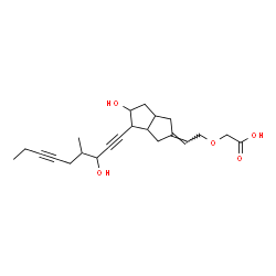 ChemSpider 2D Image | ({(2E)-2-[5-Hydroxy-4-(3-hydroxy-4-methyl-1,6-nonadiyn-1-yl)hexahydro-2(1H)-pentalenylidene]ethyl}oxy)acetic acid | C22H30O5