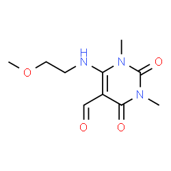 ChemSpider 2D Image | 6-[(2-Methoxyethyl)amino]-1,3-dimethyl-2,4-dioxo-1,2,3,4-tetrahydro-5-pyrimidinecarbaldehyde | C10H15N3O4
