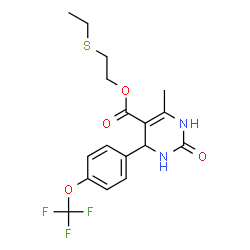 ChemSpider 2D Image | 2-(Ethylsulfanyl)ethyl 6-methyl-2-oxo-4-[4-(trifluoromethoxy)phenyl]-1,2,3,4-tetrahydro-5-pyrimidinecarboxylate | C17H19F3N2O4S