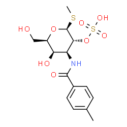 ChemSpider 2D Image | Methyl 3-deoxy-3-[(4-methylbenzoyl)amino]-2-O-sulfo-1-thio-beta-D-galactopyranoside | C15H21NO8S2