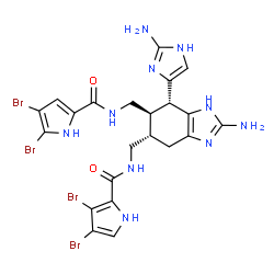 ChemSpider 2D Image | N-{[(4S,5R,6S)-2-Amino-4-(2-amino-1H-imidazol-4-yl)-5-({[(4,5-dibromo-1H-pyrrol-2-yl)carbonyl]amino}methyl)-4,5,6,7-tetrahydro-1H-benzimidazol-6-yl]methyl}-3,4-dibromo-1H-pyrrole-2-carboxamide | C22H22Br4N10O2