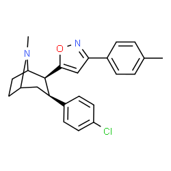 ChemSpider 2D Image | (2S,3S)-3-(4-Chlorophenyl)-8-methyl-2-[3-(4-methylphenyl)-1,2-oxazol-5-yl]-8-azabicyclo[3.2.1]octane | C24H25ClN2O