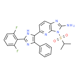 ChemSpider 2D Image | 5-[2-(2,6-Difluorophenyl)-4-phenyl-1H-imidazol-5-yl]-3-(isopropylsulfonyl)-3H-imidazo[4,5-b]pyridin-2-amine | C24H20F2N6O2S