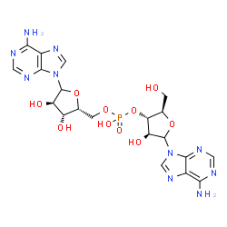 ChemSpider 2D Image | [(2R,3R,4R)-5-(6-aminopurin-9-yl)-3,4-dihydroxy-tetrahydrofuran-2-yl]methyl [(2R,3S,4S)-5-(6-aminopurin-9-yl)-4-hydroxy-2-(hydroxymethyl)tetrahydrofuran-3-yl] hydrogen phosphate | C20H25N10O10P