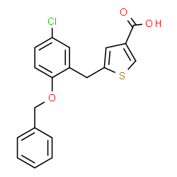 ChemSpider 2D Image | 5-[2-(Benzyloxy)-5-chlorobenzyl]-3-thiophenecarboxylic acid | C19H15ClO3S
