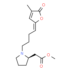 ChemSpider 2D Image | Methyl {(2R)-1-[(4E)-4-(4-methyl-5-oxo-2(5H)-furanylidene)butyl]-2-pyrrolidinyl}acetate | C16H23NO4