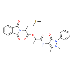 ChemSpider 2D Image | 1-[(1,5-Dimethyl-3-oxo-2-phenyl-2,3-dihydro-1H-pyrazol-4-yl)amino]-1-oxo-2-propanyl 2-(1,3-dioxo-1,3-dihydro-2H-isoindol-2-yl)-4-(methylsulfanyl)butanoate | C27H28N4O6S