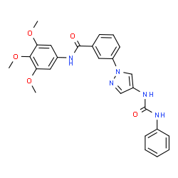 ChemSpider 2D Image | 3-{4-[(Phenylcarbamoyl)amino]-1H-pyrazol-1-yl}-N-(3,4,5-trimethoxyphenyl)benzamide | C26H25N5O5