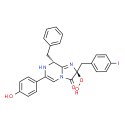 ChemSpider 2D Image | (2R)-8-BENZYL-2-HYDROPEROXY-6-(4-HYDROXYPHENYL)-2-(4-IODOBENZYL)-7,8-DIHYDROIMIDAZO[1,2-A]PYRAZIN-3(2H)-ONE | C26H22IN3O4
