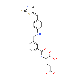 ChemSpider 2D Image | N-{3-[({4-[(Z)-(4-Oxo-2-thioxo-1,3-thiazolidin-5-ylidene)methyl]phenyl}amino)methyl]benzoyl}-L-glutamic acid | C23H21N3O6S2