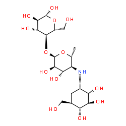 ChemSpider 2D Image | 4-O-(4,6-Dideoxy-4-{[(1S,2S,3S,4R,5R)-2,3,4-trihydroxy-5-(hydroxymethyl)cyclohexyl]amino}-alpha-D-glucopyranosyl)-beta-D-glucopyranose | C19H35NO13