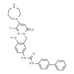 ChemSpider 2D Image | 1-(4-Biphenylyl)-3-(3-{[3-chloro-4-(1,4-diazepan-1-yl)-6-oxo-1(6H)-pyridazinyl]methyl}-4-methoxyphenyl)urea | C30H31ClN6O3