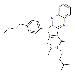 ChemSpider 2D Image | 11-(4-Butylphenyl)-2-methyl-3-(3-methylbutyl)-3,11-dihydro-4H-pyrimido[5',4':4,5]pyrrolo[2,3-b]quinoxalin-4-one | C28H31N5O