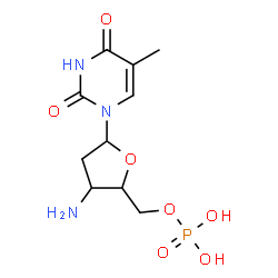 ChemSpider 2D Image | 1-(3-Amino-2,3-dideoxy-5-O-phosphonopentofuranosyl)-5-methyl-2,4(1H,3H)-pyrimidinedione | C10H16N3O7P