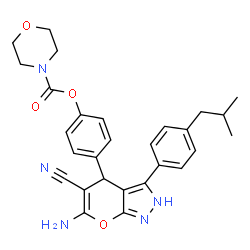 ChemSpider 2D Image | 4-[6-Amino-5-cyano-3-(4-isobutylphenyl)-2,4-dihydropyrano[2,3-c]pyrazol-4-yl]phenyl 4-morpholinecarboxylate | C28H29N5O4