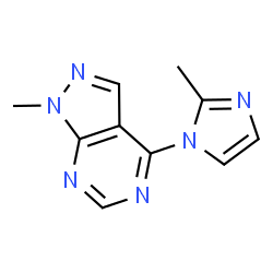 ChemSpider 2D Image | 1-Methyl-4-(2-methyl-1H-imidazol-1-yl)-1H-pyrazolo[3,4-d]pyrimidine | C10H10N6