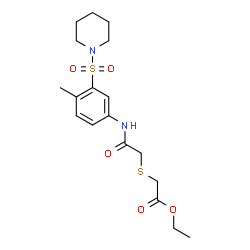 ChemSpider 2D Image | Ethyl [(2-{[4-methyl-3-(1-piperidinylsulfonyl)phenyl]amino}-2-oxoethyl)sulfanyl]acetate | C18H26N2O5S2