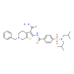 ChemSpider 2D Image | 6-Benzyl-2-{[4-(diisobutylsulfamoyl)benzoyl]amino}-4,5,6,7-tetrahydrothieno[2,3-c]pyridine-3-carboxamide | C30H38N4O4S2