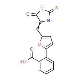 ChemSpider 2D Image | 2-{5-[(5-Oxo-2-thioxo-4-imidazolidinylidene)methyl]-2-furyl}benzoic acid | C15H10N2O4S