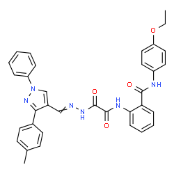 ChemSpider 2D Image | N-(4-Ethoxyphenyl)-2-{[(2-{[3-(4-methylphenyl)-1-phenyl-1H-pyrazol-4-yl]methylene}hydrazino)(oxo)acetyl]amino}benzamide | C34H30N6O4