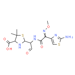 ChemSpider 2D Image | 2-(1-{[(2-Amino-1,3-thiazol-4-yl)(methoxyimino)acetyl]amino}-2-oxoethyl)-5,5-dimethyl-1,3-thiazolidine-4-carboxylic acid | C14H19N5O5S2