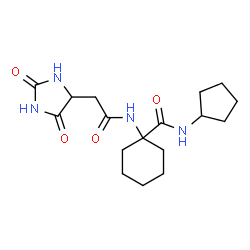 ChemSpider 2D Image | N-Cyclopentyl-1-{[(2,5-dioxo-4-imidazolidinyl)acetyl]amino}cyclohexanecarboxamide | C17H26N4O4