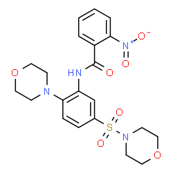 ChemSpider 2D Image | N-[2-(4-Morpholinyl)-5-(4-morpholinylsulfonyl)phenyl]-2-nitrobenzamide | C21H24N4O7S