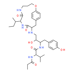 ChemSpider 2D Image | N-[4-{[8-sec-Butyl-7,10-dioxo-2-oxa-6,9-diazabicyclo[11.2.2]heptadeca-1(15),13,16-trien-11-yl]amino}-3-hydroxy-1-(4-hydroxyphenyl)-2-butanyl]-N~2~-propionylvalinamide | C36H53N5O7
