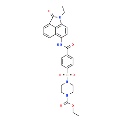 ChemSpider 2D Image | Ethyl 4-({4-[(1-ethyl-2-oxo-1,2-dihydrobenzo[cd]indol-6-yl)carbamoyl]phenyl}sulfonyl)-1-piperazinecarboxylate | C27H28N4O6S