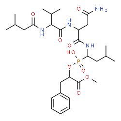 ChemSpider 2D Image | N-(3-Methylbutanoyl)valyl-N~1~-(1-{hydroxy[(1-methoxy-1-oxo-3-phenyl-2-propanyl)oxy]phosphoryl}-3-methylbutyl)aspartamide | C29H47N4O9P