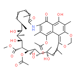 ChemSpider 2D Image | Methyl (11R,12R,13R,14R,15R,16R,17R,18R,19R)-2,16-diacetoxy-12,14,18,19,28-pentahydroxy-3,7,11,13,17,19,21,27-octamethyl-6,31-dioxo-23,25-dioxa-5-azatetracyclo[20.7.1.1~4,29~.0~26,30~]hentriaconta-1,3
,7,9,20,22(30),26,28-octaene-15-carboxylate | C42H53NO15