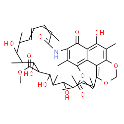 ChemSpider 2D Image | Methyl 2-acetoxy-12,14,16,18,28-pentahydroxy-3,7,11,13,17,19,21,27-octamethyl-6,31-dioxo-23,25-dioxa-5-azatetracyclo[20.7.1.1~4,29~.0~26,30~]hentriaconta-1,3,7,9,20,22(30),26,28-octaene-15-carboxylate | C40H51NO13