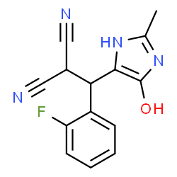 ChemSpider 2D Image | [(2-Fluorophenyl)(4-hydroxy-2-methyl-1H-imidazol-5-yl)methyl]malononitrile | C14H11FN4O